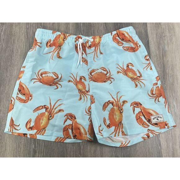 Shein Swim‎ Trunks Mens XL Hawaiian Crab print Mesh Lined Elastic Tie Waist - Picture 1 of 7